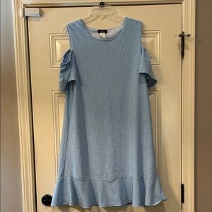 Espresso Sky Blue Eyelet Ruffle Dress